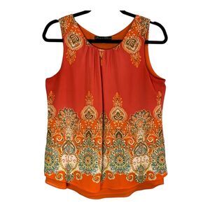 Rose & Olive Blouse Women's M Sleeveless Orange Polyester Chiffon Lined Flowy